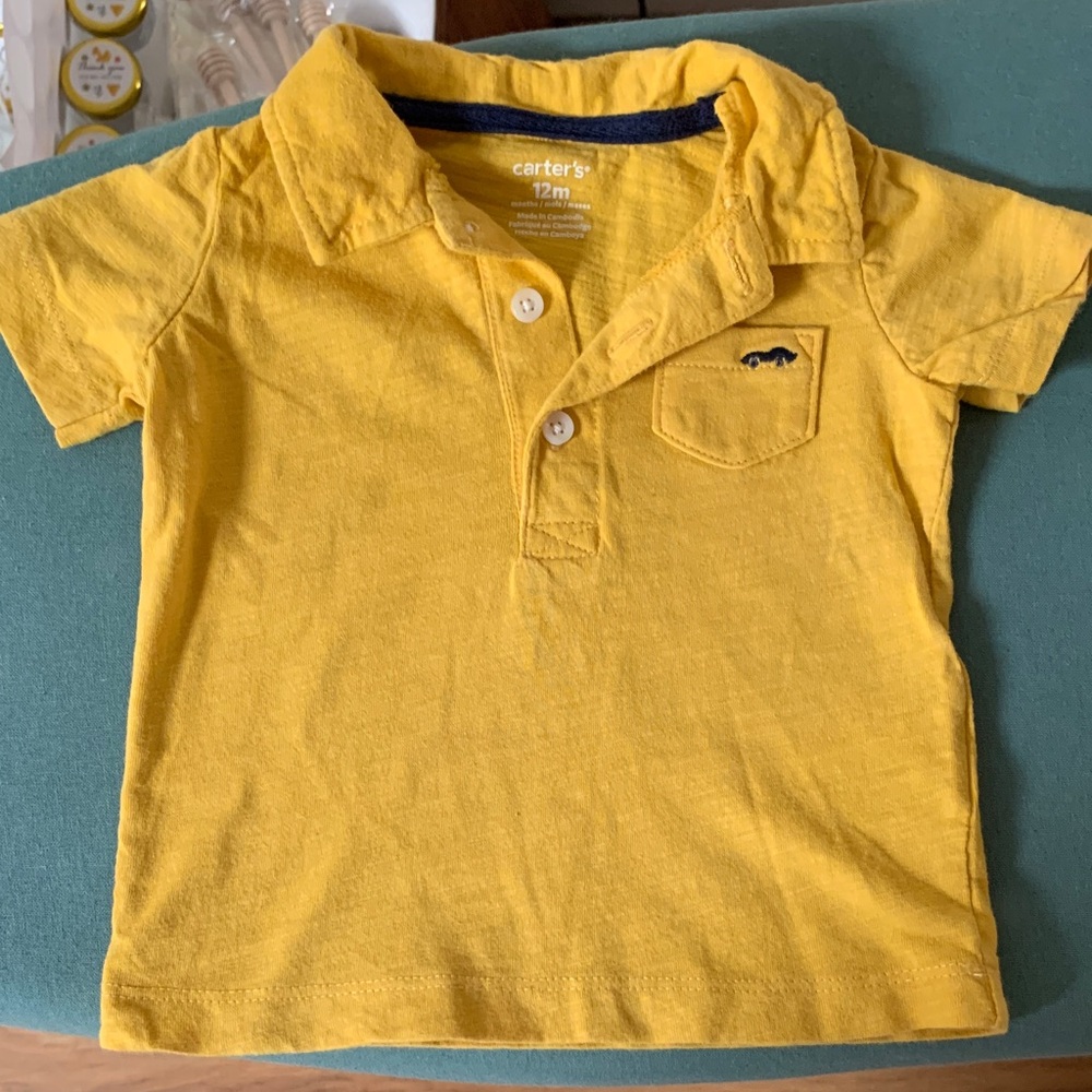 Carter's Yellow Short-Sleeve Polo with Pocket Race Car Embroidered Detail